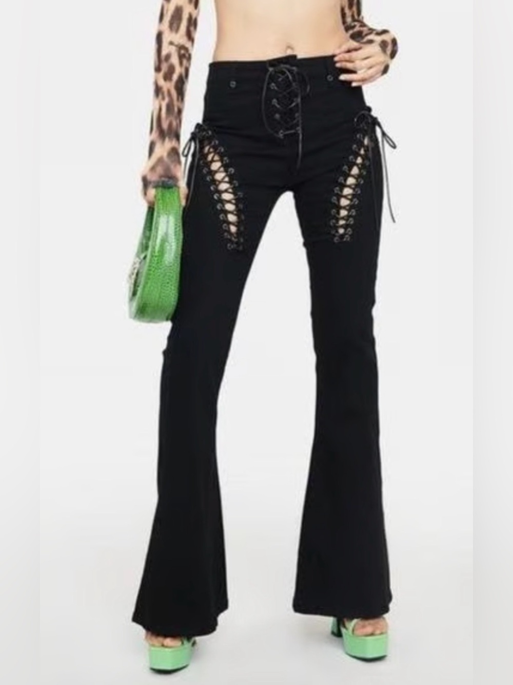 Edikted Black Lace-Up Flare Pants🥀
